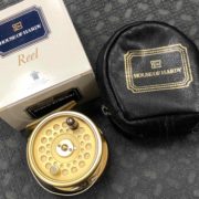 Hardy The Sovereign 5/6/7 Fly Reel Gold c/w Original Zippered Lambs Wool Lined Leather Pouch, Box & Cortland WF5F Fly Line - GREAT SHAPE! - $195