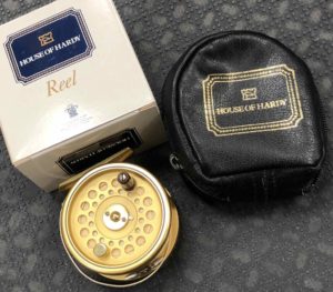 Hardy The Sovereign 5/6/7 Fly Reel Gold c/w Original Zippered Lambs Wool Lined Leather Pouch, Box & Cortland WF5F Fly Line - GREAT SHAPE! - $195