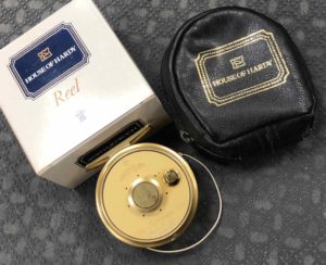 Hardy The Sovereign 5/6/7 Fly Reel Gold c/w Original Zippered Lambs Wool Lined Leather Pouch, Box & Cortland WF5F Fly Line - GREAT SHAPE! - $195