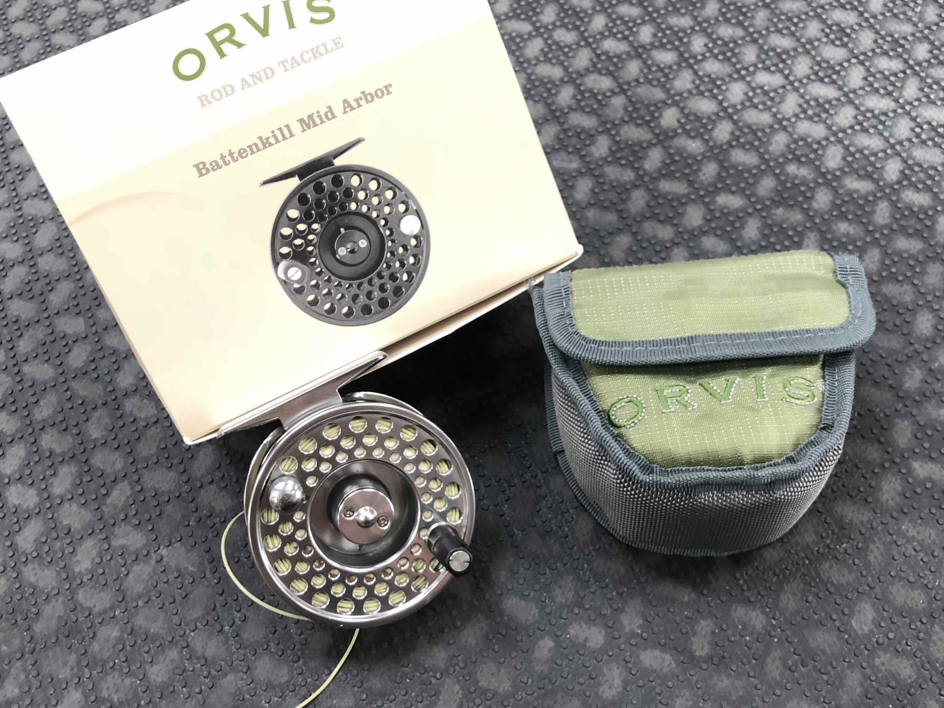 SOLD! – NEW PRICE! – Orvis Battenkill Mid Arbor II Fly Reel – Titanium –  Model 72 ER 61-09 c/w Orvis WF6F Hydros Fly Line – EXCELLENT CONDITION –  $125 – The