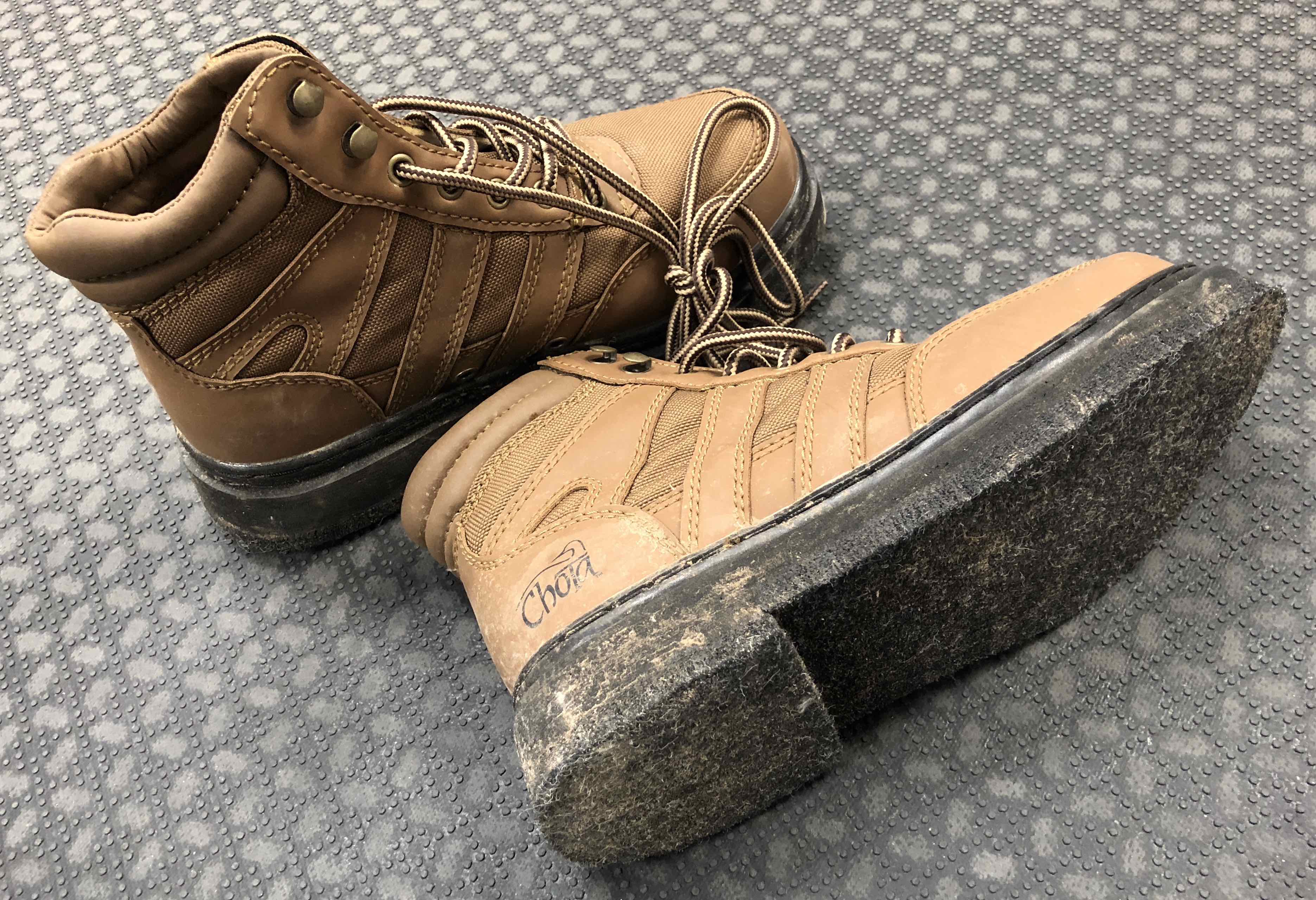 SOLD! – NEW PRICE! – Chota Felt Wading Boots – Size 6 – GREAT SHAPE! – $15  – The First Cast – Hook, Line and Sinker's Fly Fishing Shop