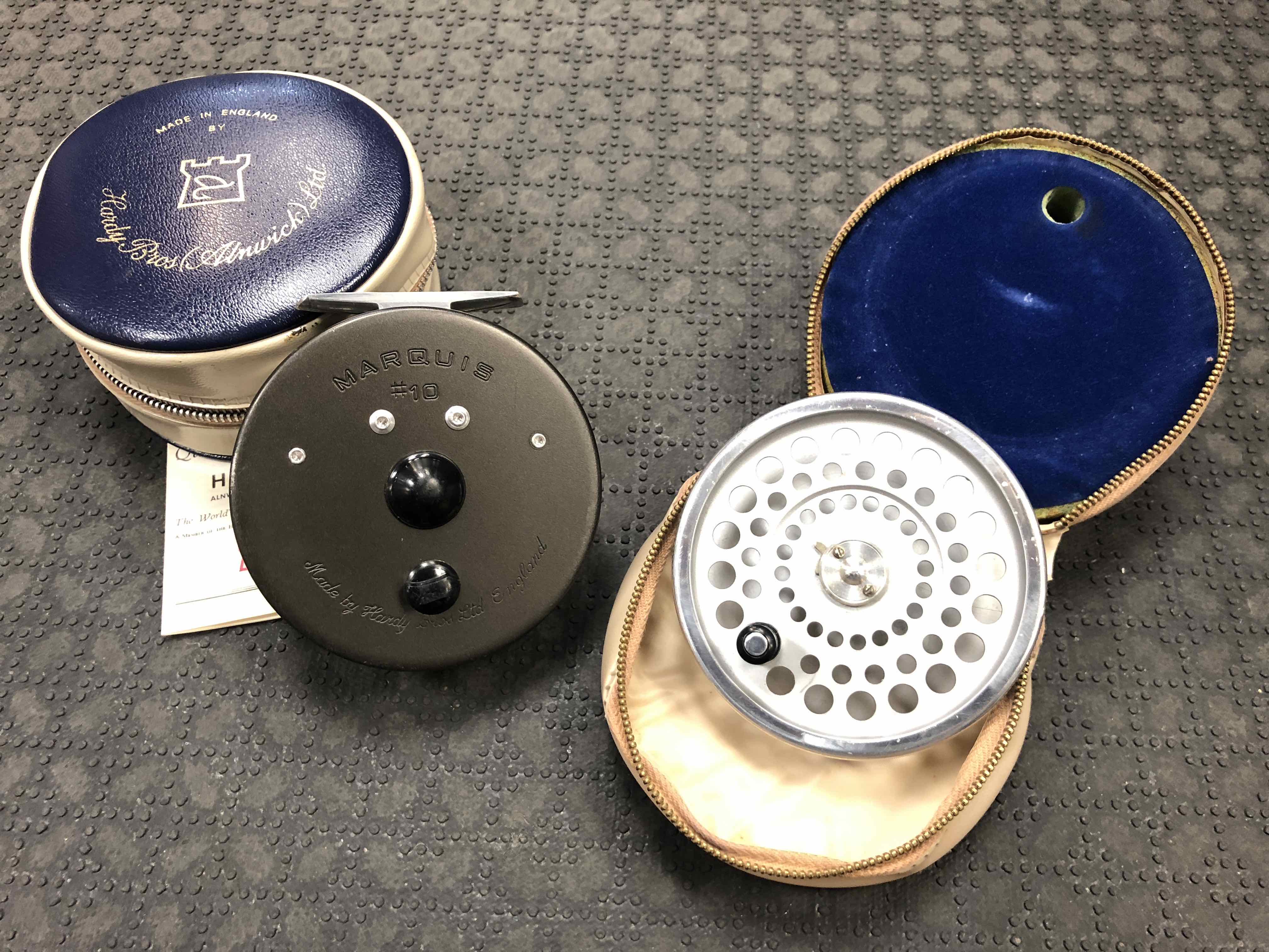 Hardy Fly Reel - Made in England - Marquis #10 c/w Spare Spool & Two Vinyl Zippered Cases - GREAT SHAPE! - $245
