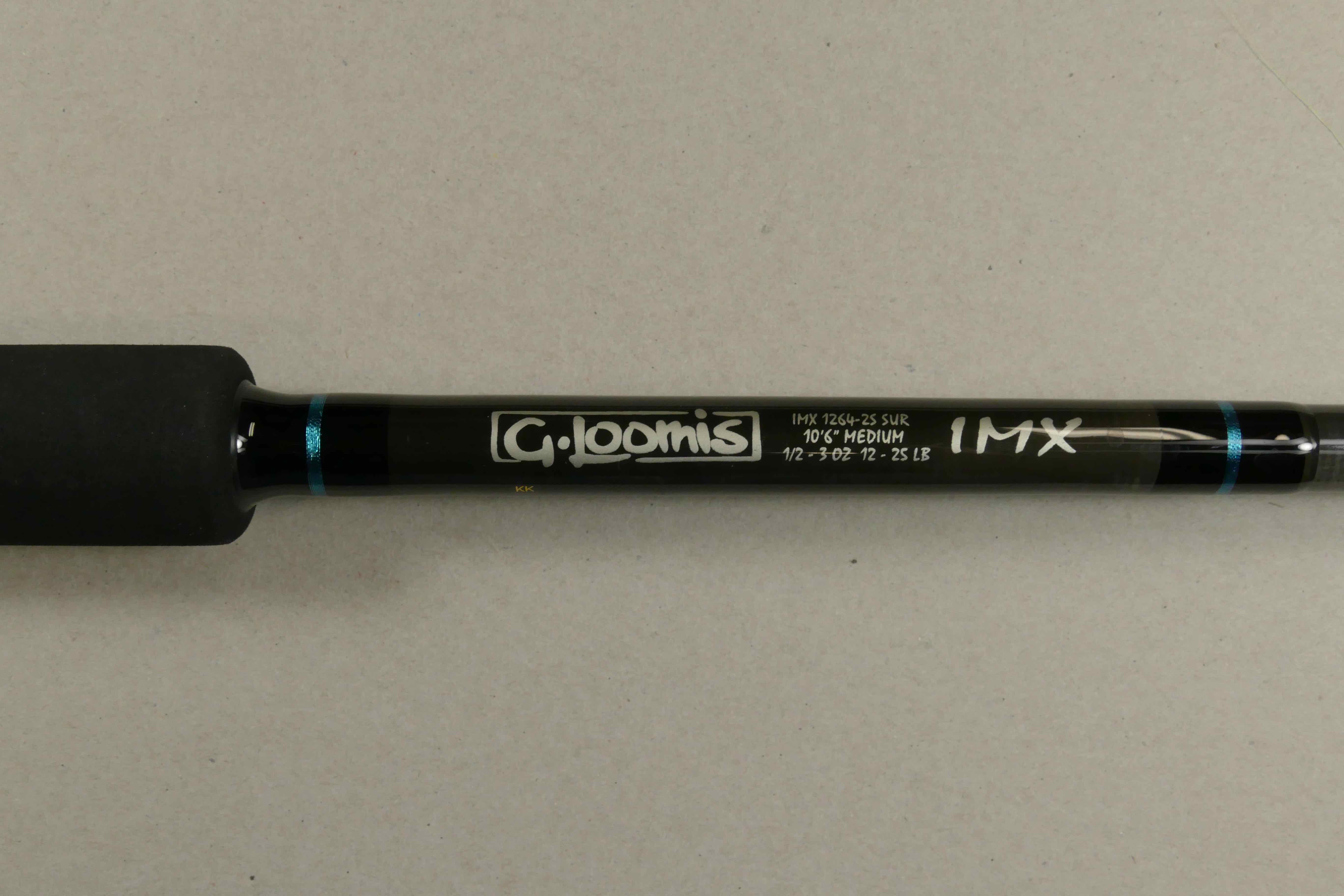G. Loomis IMX 10’ 6” medium power surf, 2 piece spinning rod suitable for 1/2 to 3 oz. lures. IMX 1264-2S SUR 11767-01    $350.00
