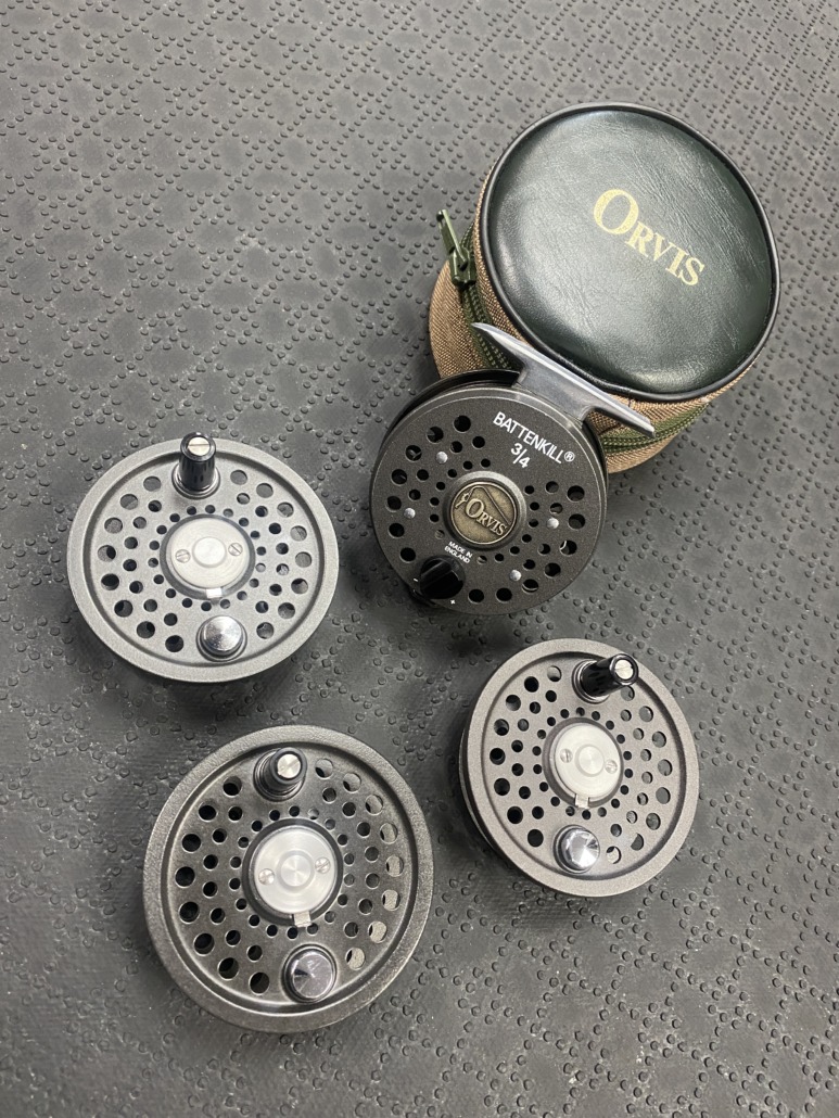 Orvis Battenkill 3:4 Made in England Fly Reel and 3 Spare Spools A – The  First Cast – Hook, Line and Sinker's Fly Fishing Shop