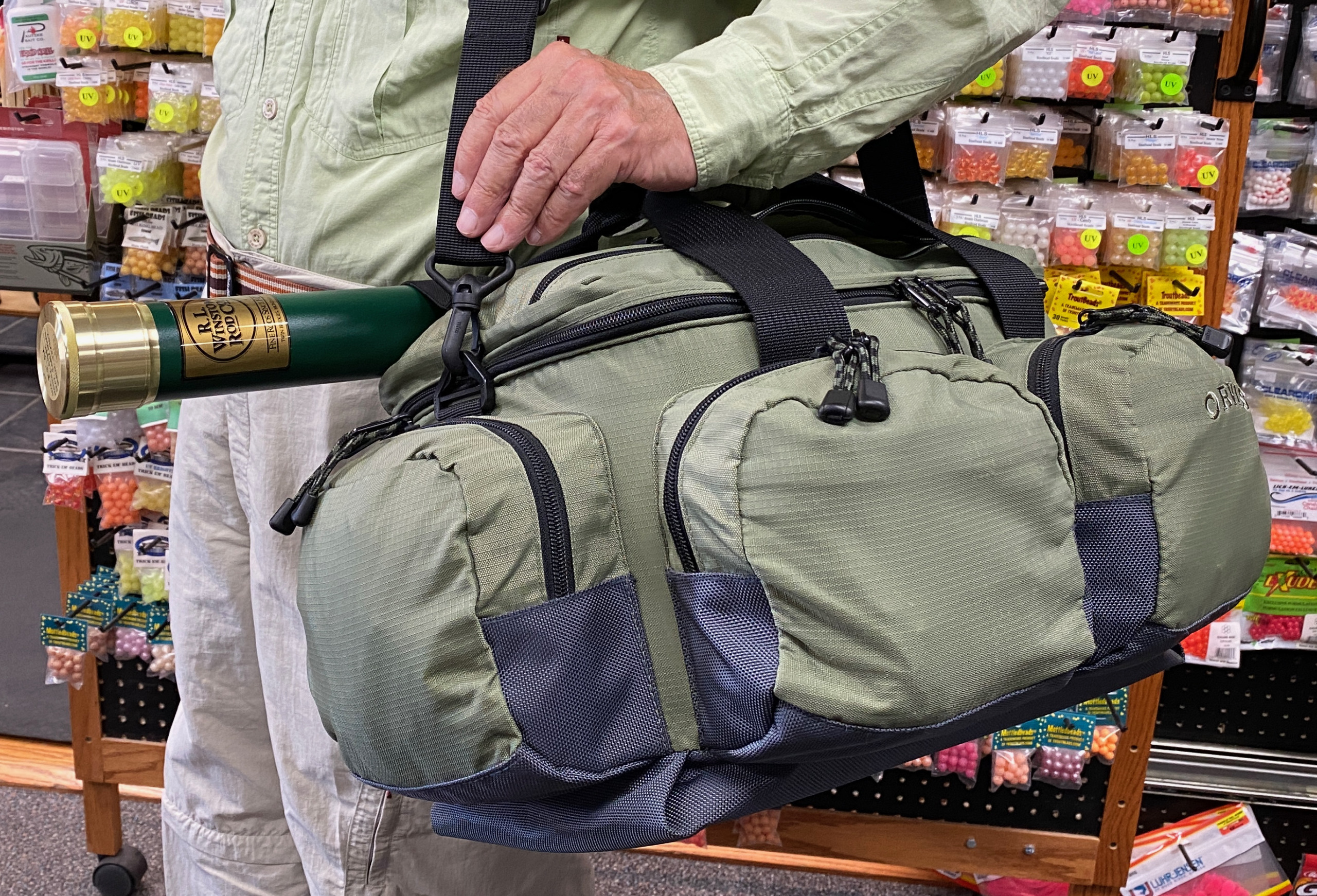 SOLD! – NEWER PRICE! – Orvis Gear Bag – C/W Built In Waterproof Cover –  LIKE NEW! – $50 – The First Cast – Hook, Line and Sinker's Fly Fishing Shop